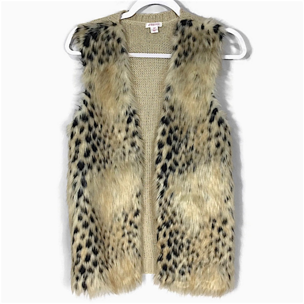 XHILARATION Sz S Faux Fur Vest Animal Print